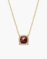 Petite Chatelaine® Pavé Bezel Pendant Necklace in 18K Yellow Gold with Garnet and Diamonds, 7mm